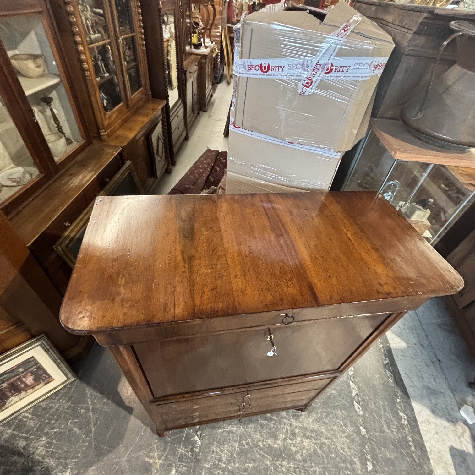 Antico splendido secretaire ribalta 1830 Carlo X Emilia noce e ciliegio. Restaurato. Mis H148 L 104 prof 48 - immagine 17