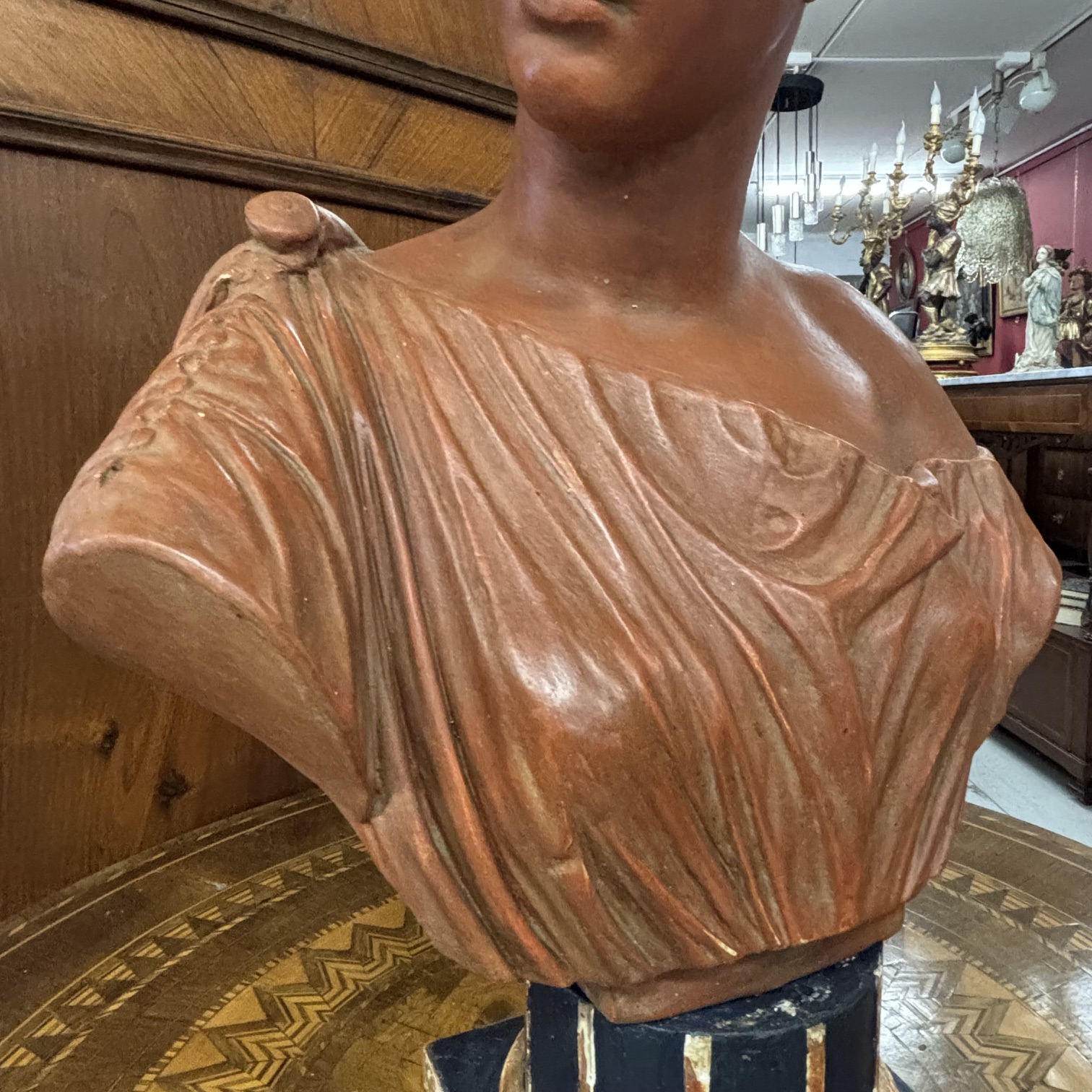 Antica splendida scultura in terracotta patina XIX secolo con base in legno dipinto . Ottimo Mis h cm 52 Largh cm 36 prof cm 20 - immagine 3