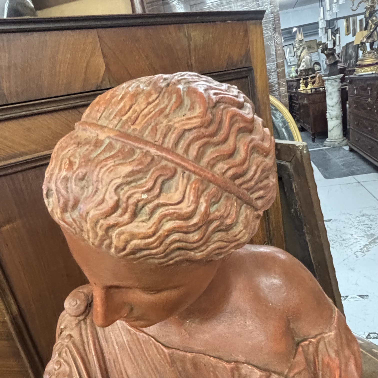 Antica splendida scultura in terracotta patina XIX secolo con base in legno dipinto . Ottimo Mis h cm 52 Largh cm 36 prof cm 20 - immagine 5