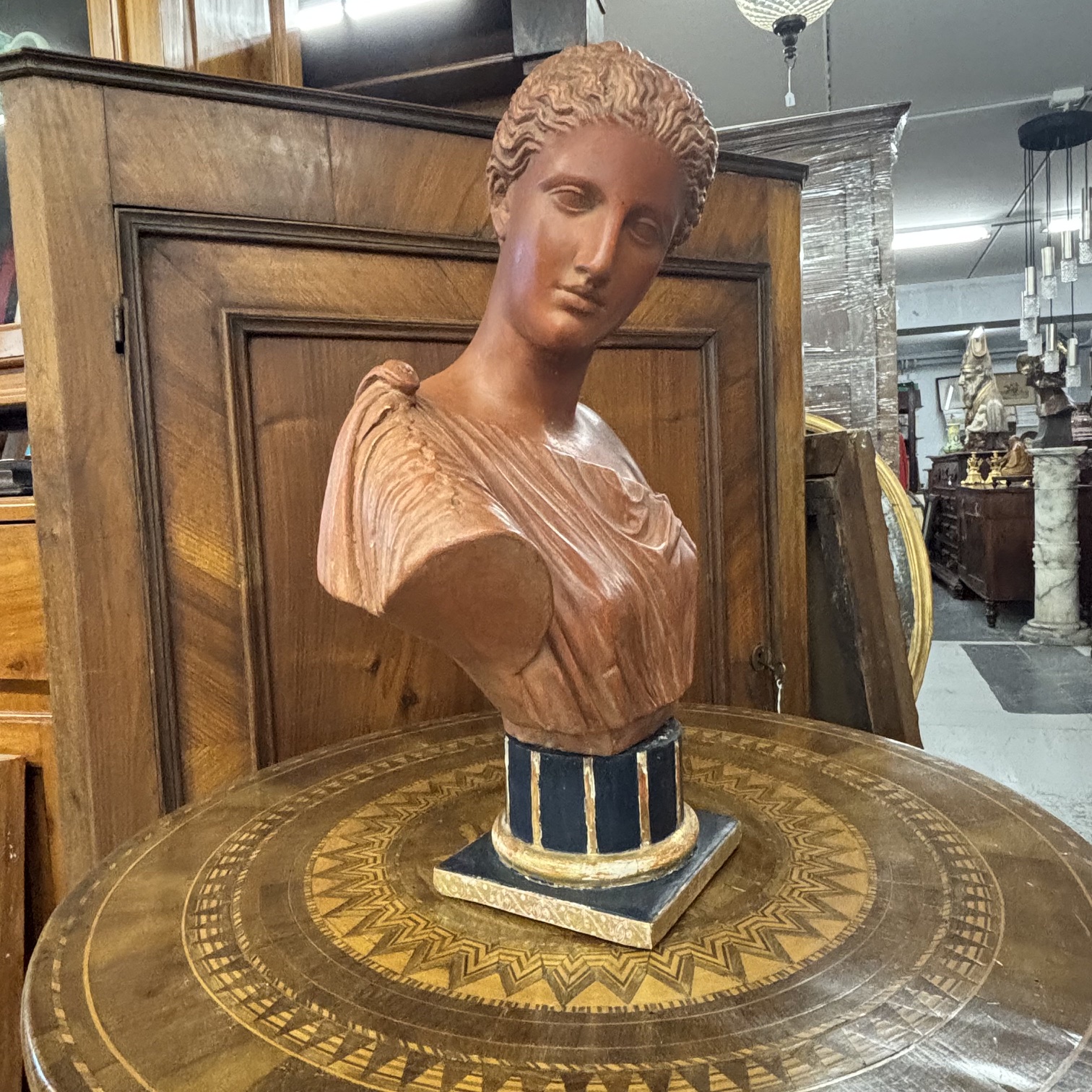 Antica splendida scultura in terracotta patina XIX secolo con base in legno dipinto . Ottimo Mis h cm 52 Largh cm 36 prof cm 20 - immagine 6