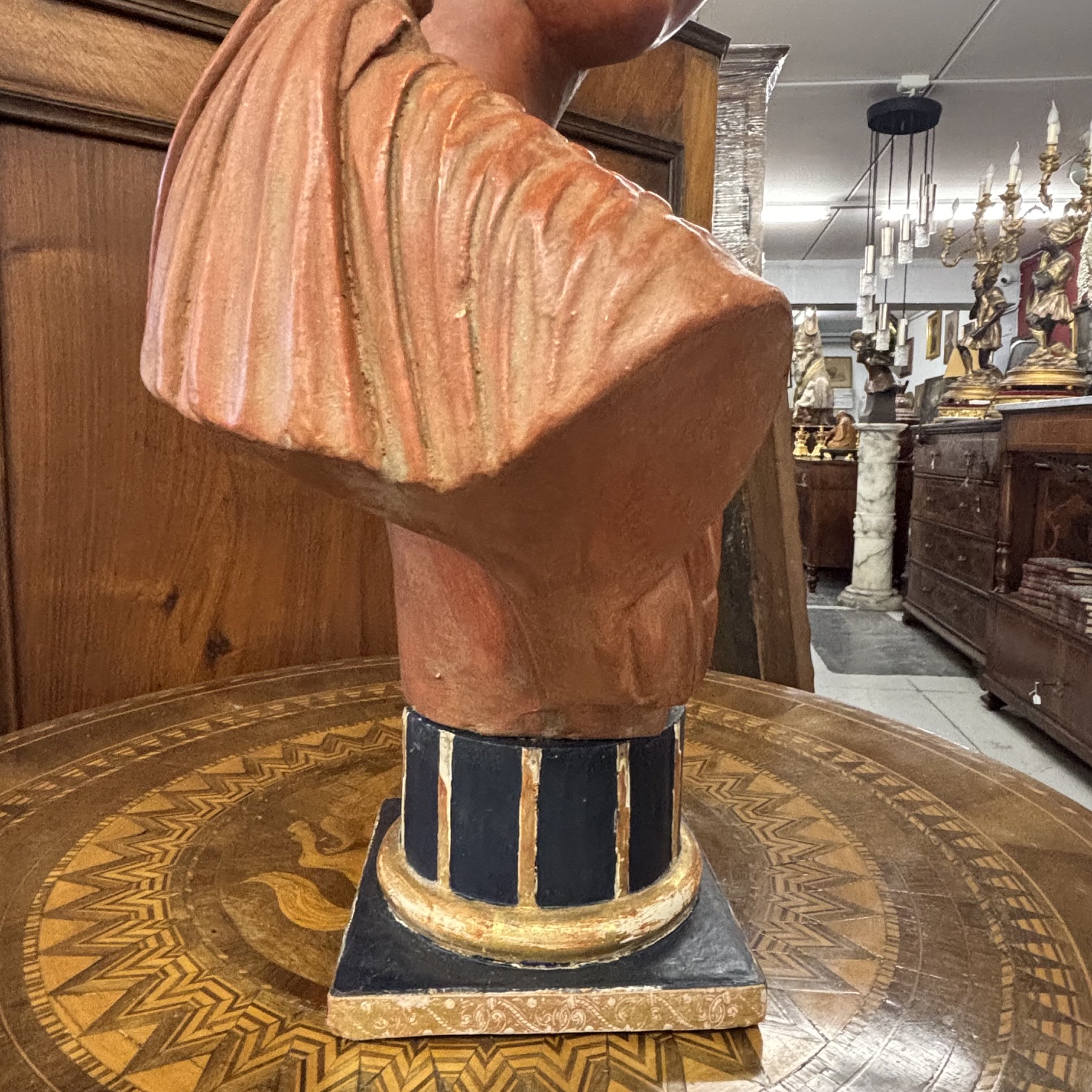 Antica splendida scultura in terracotta patina XIX secolo con base in legno dipinto . Ottimo Mis h cm 52 Largh cm 36 prof cm 20 - immagine 7