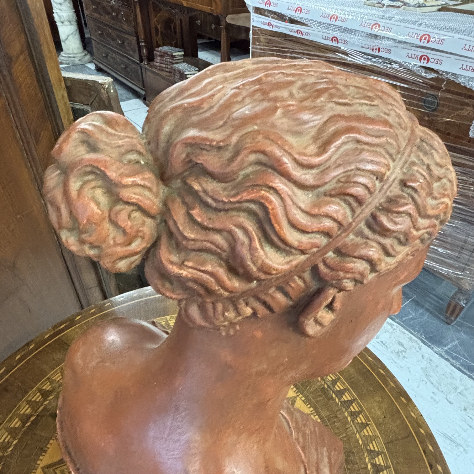 Antica splendida scultura in terracotta patina XIX secolo con base in legno dipinto . Ottimo Mis h cm 52 Largh cm 36 prof cm 20 - immagine 11