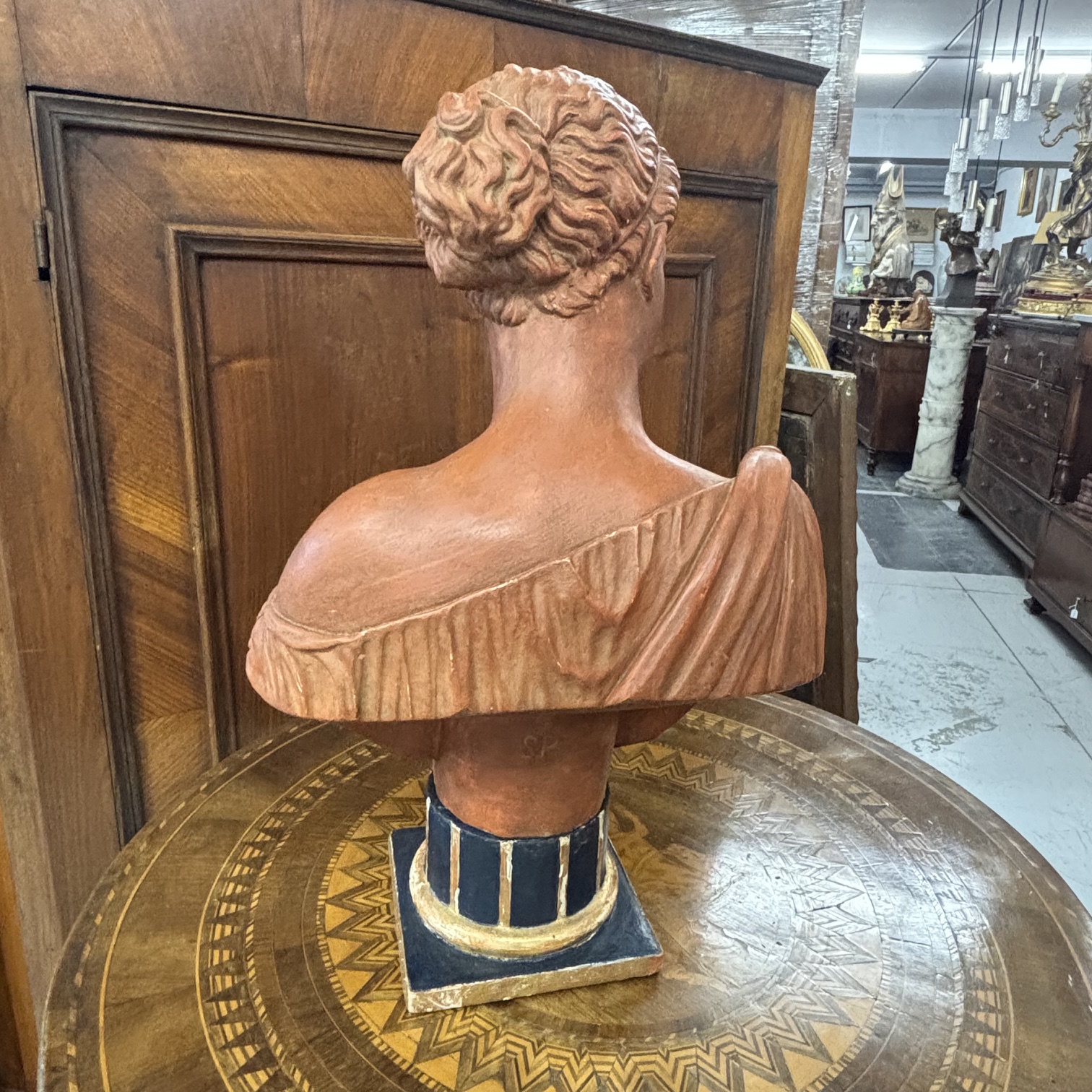 Antica splendida scultura in terracotta patina XIX secolo con base in legno dipinto . Ottimo Mis h cm 52 Largh cm 36 prof cm 20 - immagine 12