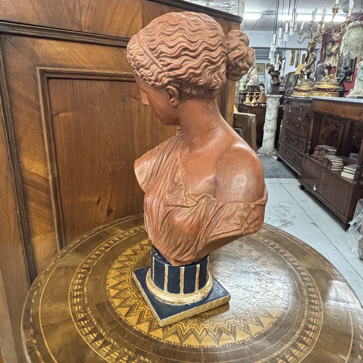 Antica splendida scultura in terracotta patina XIX secolo con base in legno dipinto . Ottimo Mis h cm 52 Largh cm 36 prof cm 20 - immagine 14