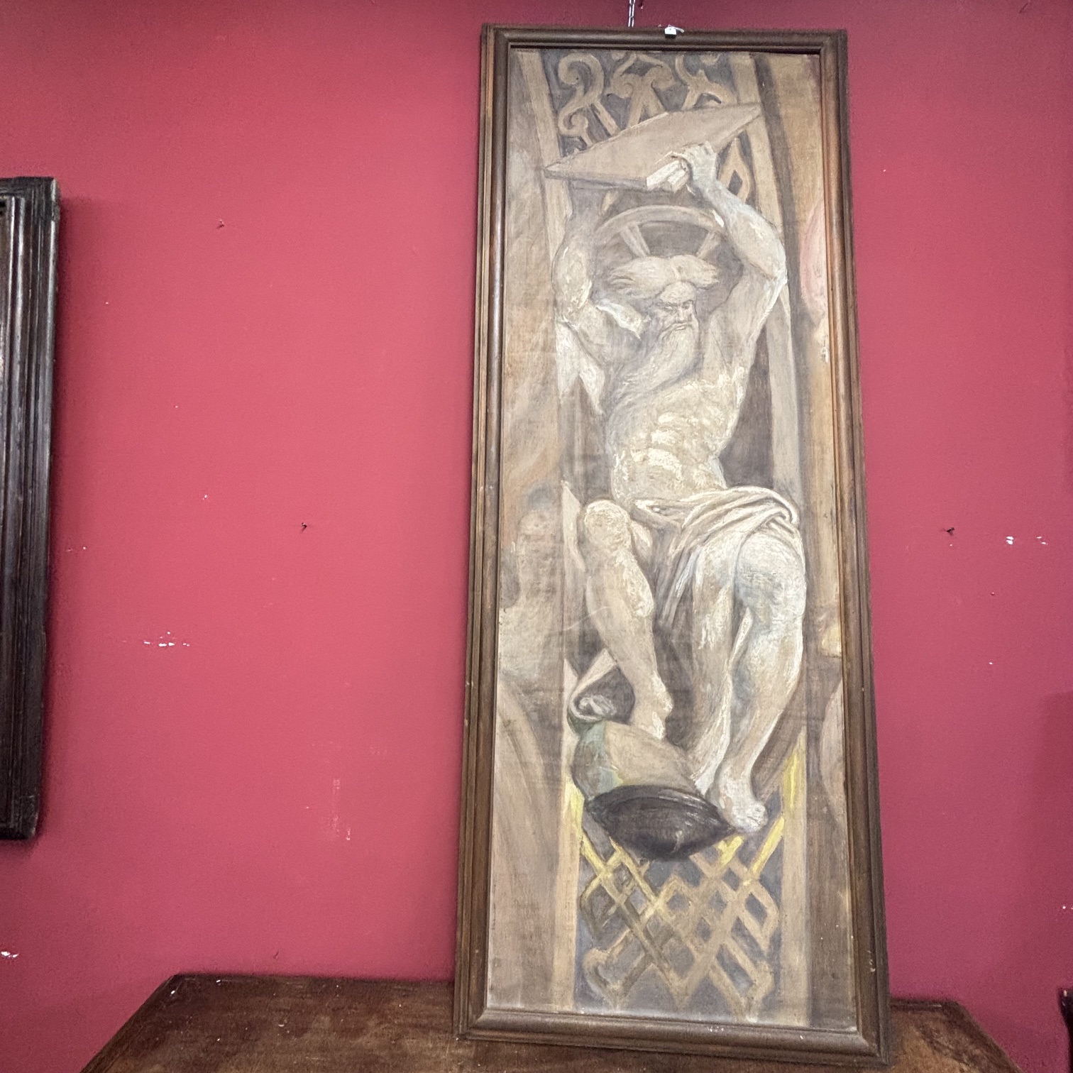 Antico Dipinto su tavola Mose’ che spezza le tavoli della Legge “ XIX sec Da Parmigianino Mis x 164 x 62 - immagine 10