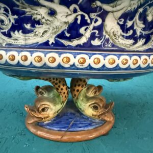 Alternative view of Antico centrotavola XIX sec in maiolica Pesaro, 24x44x20cm