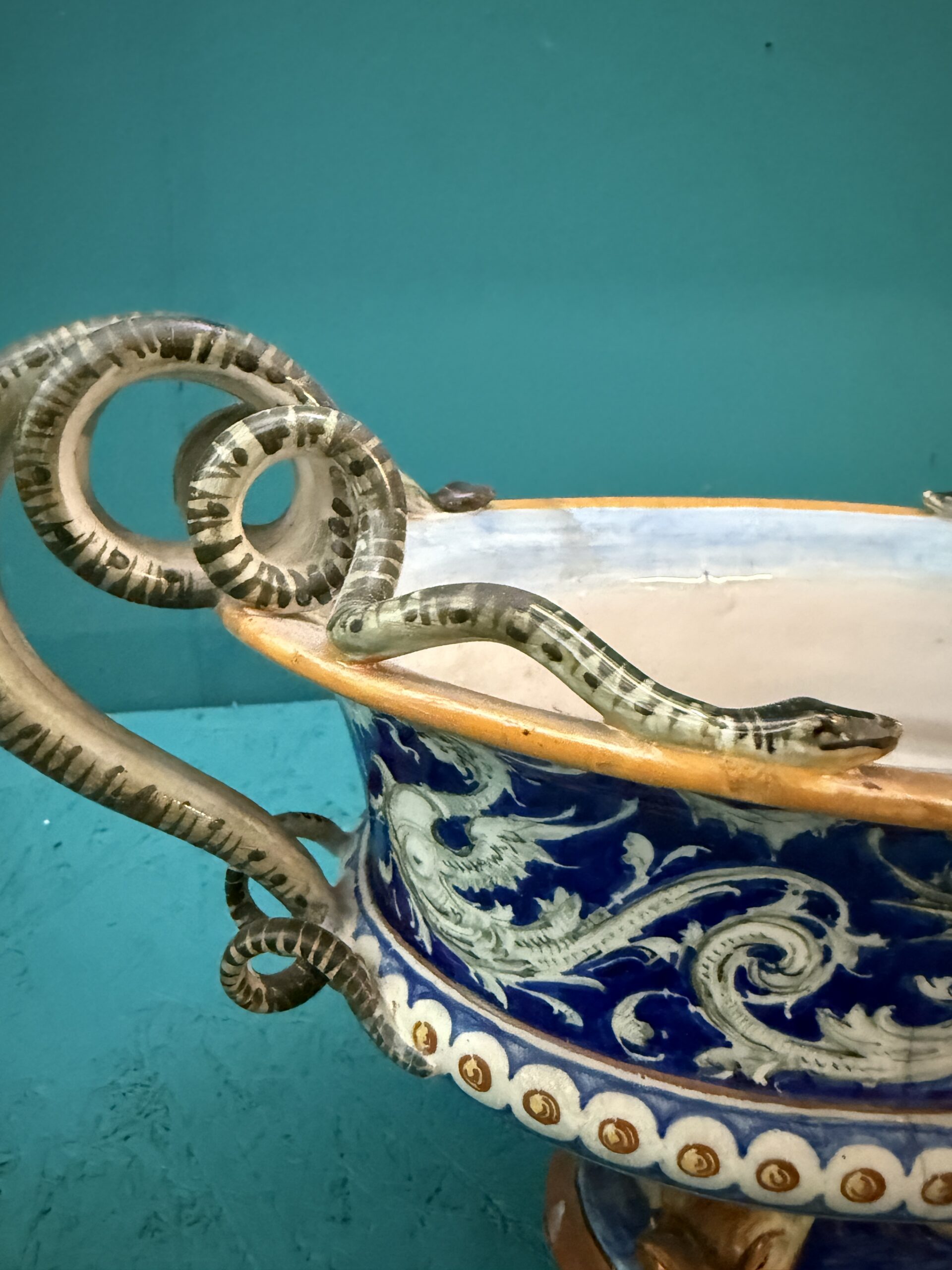 Antico centrotavola XIX sec in maiolica Pesaro, 24x44x20cm - immagine 5