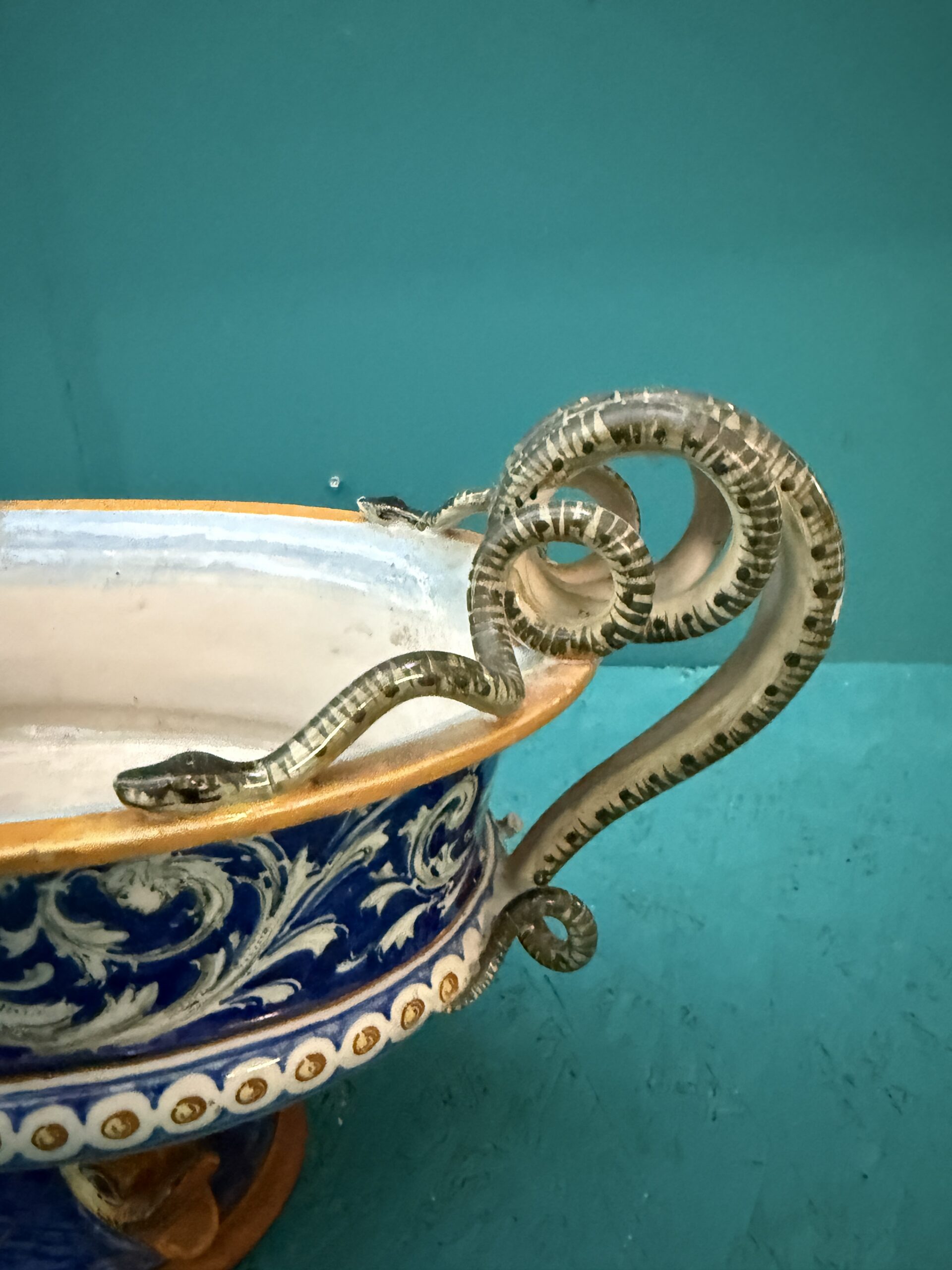 Antico centrotavola XIX sec in maiolica Pesaro, 24x44x20cm - immagine 7