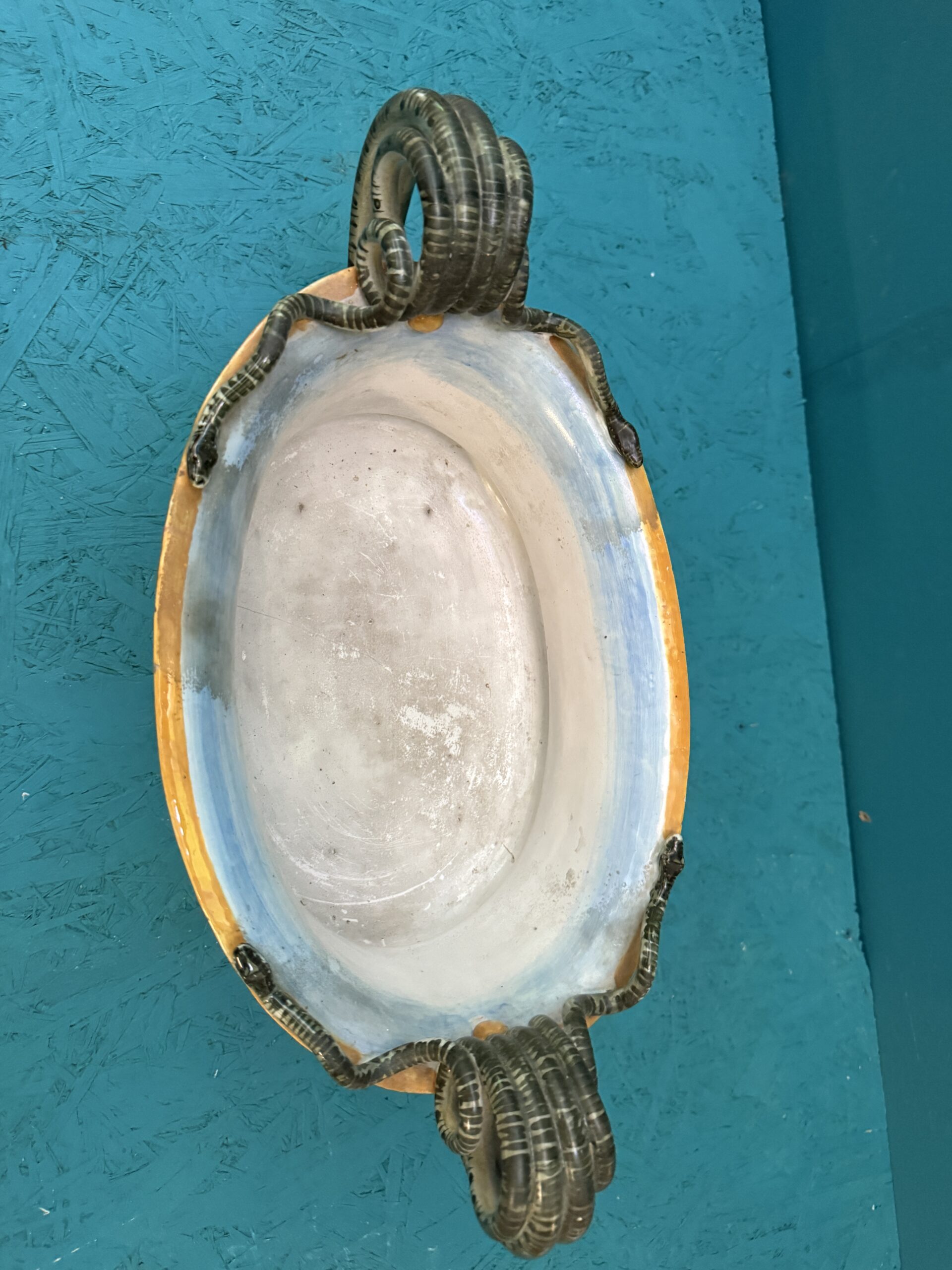 Antico centrotavola XIX sec in maiolica Pesaro, 24x44x20cm - immagine 8