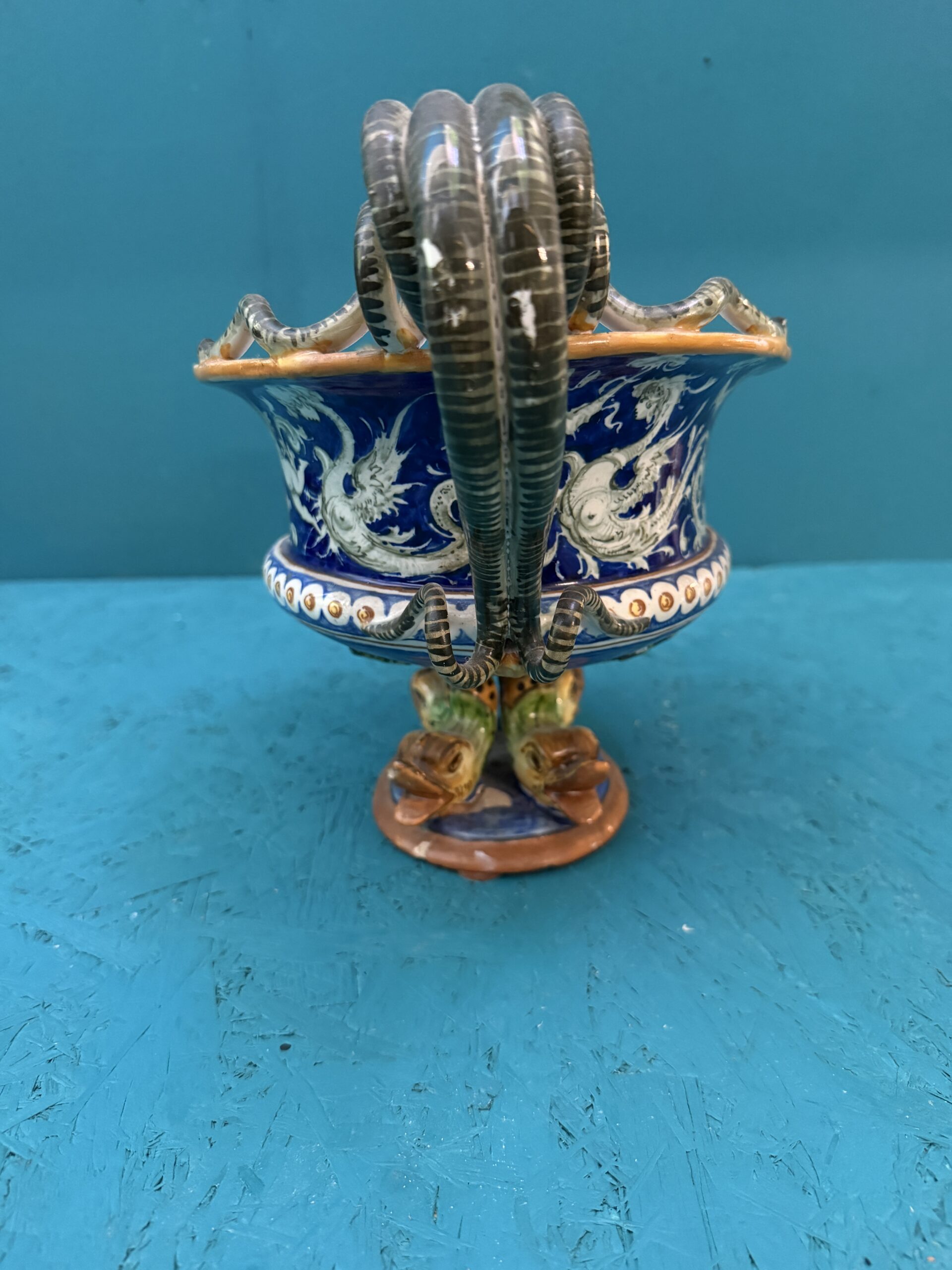 Antico centrotavola XIX sec in maiolica Pesaro, 24x44x20cm - immagine 12