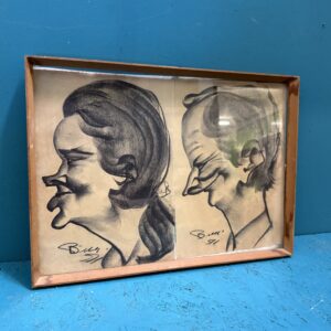 Alternative view of Antichi disegni uomo e donna di caricature firmati 1911, 45x33cm