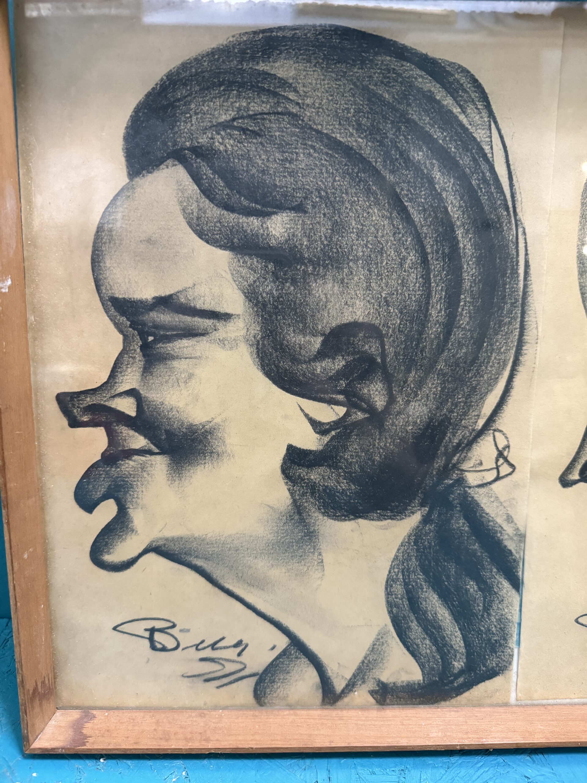 Antichi disegni uomo e donna di caricature firmati 1911, 45x33cm - immagine 4