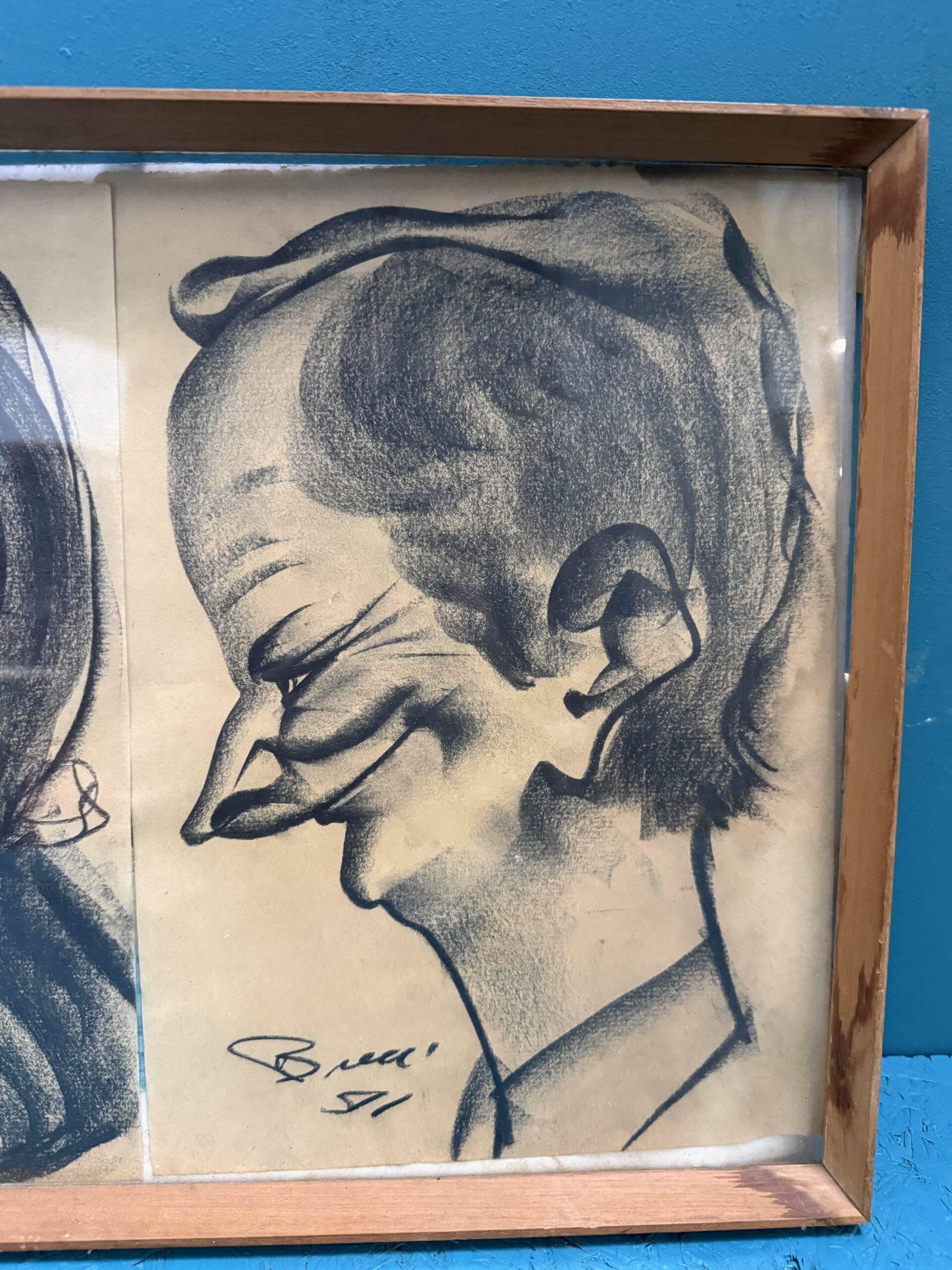 Antichi disegni uomo e donna di caricature firmati 1911, 45x33cm - immagine 8