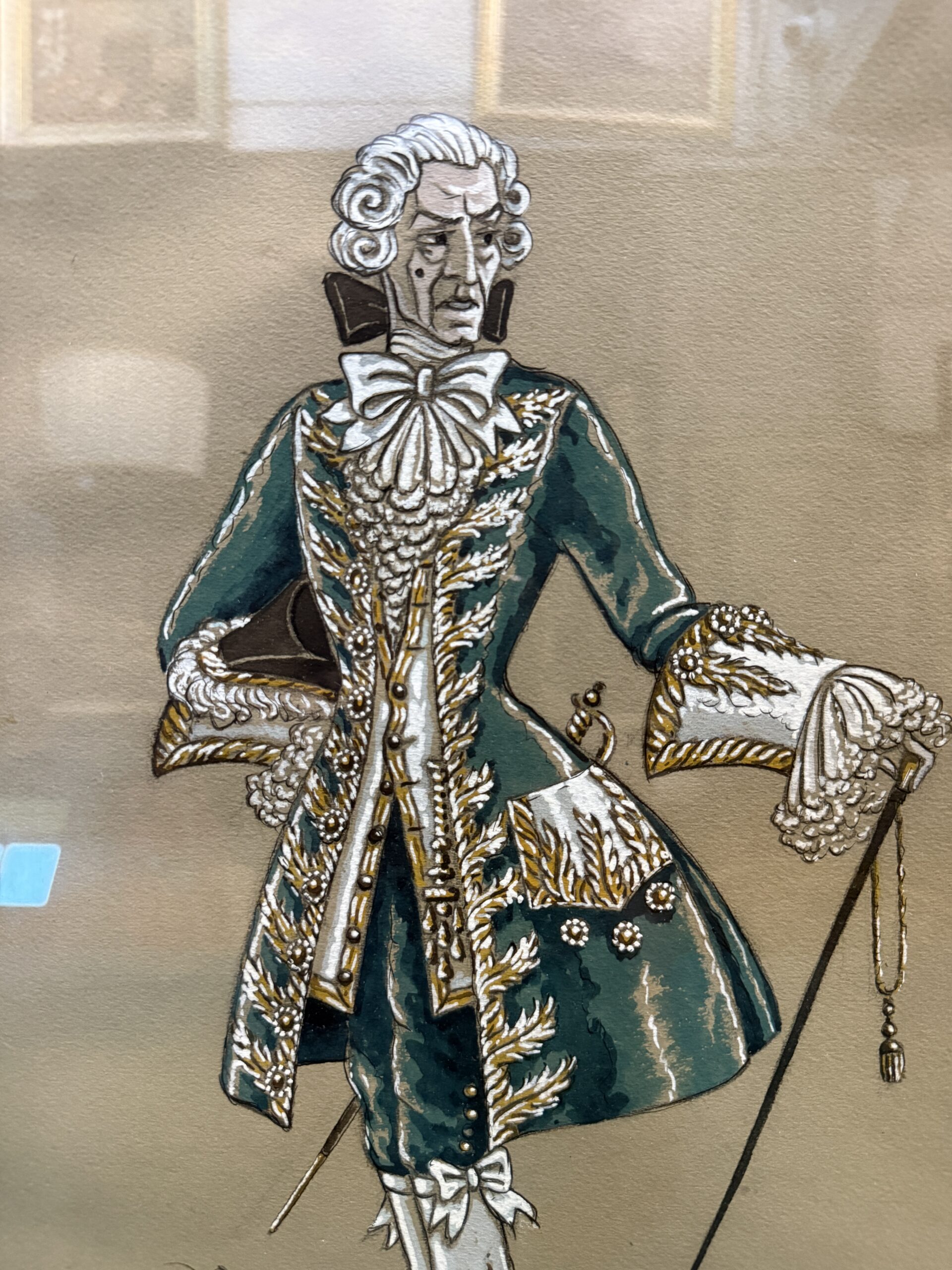Dipinto personaggio in costume d'epoca Luigi Sapelli (Caramba) 1905, 57x41, Nozze di Figaro - immagine 6
