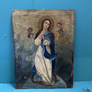 Alternative view of Antico olio su tela raffigurante la Vergine Immacolata con putti XVIII sec, 74x56cm